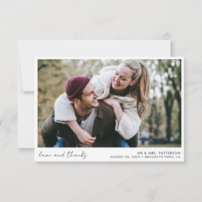 Carte De Remerciements Élégant script de calligraphie Mariage photo simpl (Devant)