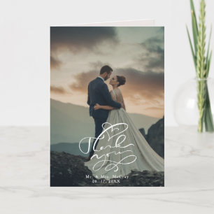Carte De Remerciements Élégant Script de Calligraphie Photo de Mariage