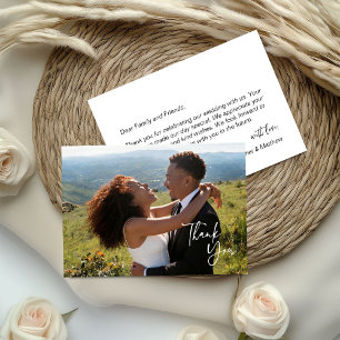 Carte De Remerciements Élégant Script de Calligraphie Photo Mariage
