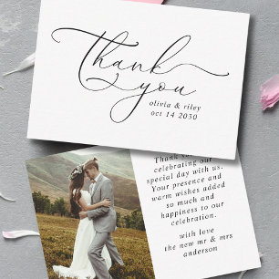 Carte De Remerciements Élégant Script de remerciement de mariage simple P