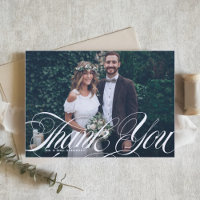 Élégant Script Flourish White Photo Mariage