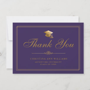 Carte De Remerciements Élégant Script Gold Grad Casquette Purple Graduati
