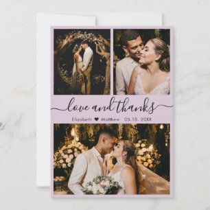 Carte De Remerciements Élégant Script Lilac 3 Photo Collage Mariage