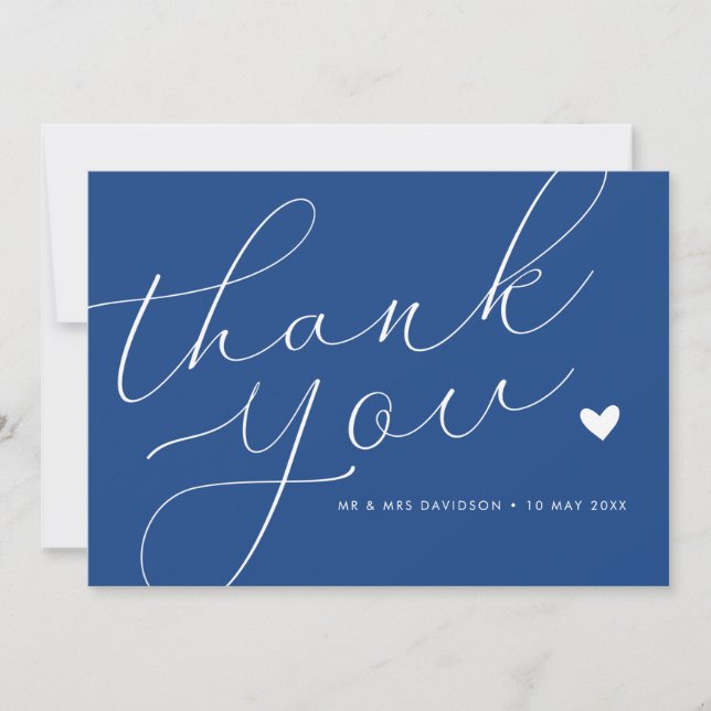 Carte De Remerciements élégant script marseille bleu mariage (Devant)