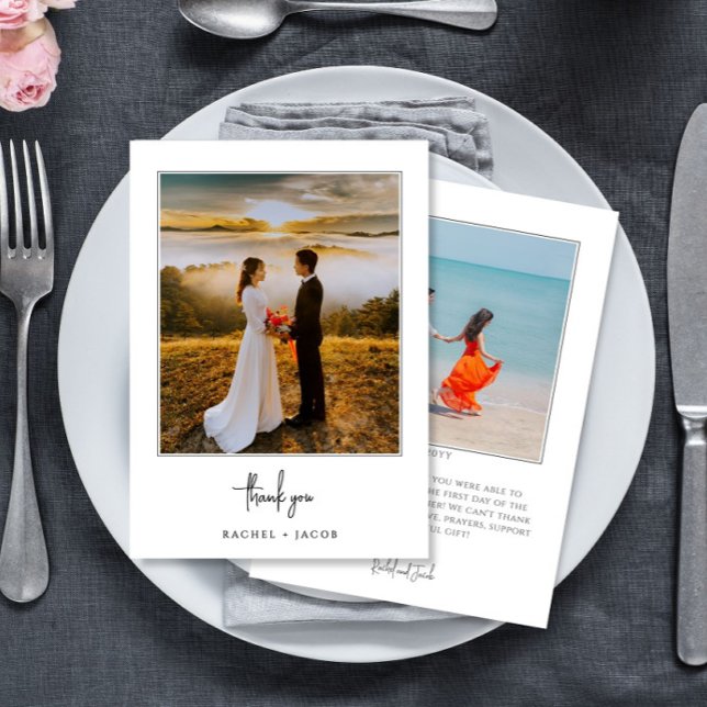 Carte De Remerciements Elegant Script Minimalist 2-Photo Wedding (Créateur téléchargé)