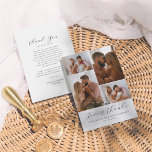 Carte De Remerciements Élégant Script Minimaliste 4 Photo Collage Mariage<br><div class="desc">Un carte de remerciements photo minimaliste qui correspond à notre collection de Mariages de collection de 5 Collages de photos minimalistes de Script élégant. Cette conception comprend deux photos verticales de portrait et deux images horizontales de paysage. "Amour & Merci" sont écrits en dessous dans des lettres chic. Le dos...</div>