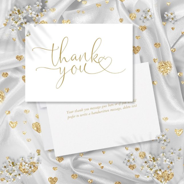 Carte De Remerciements Élégant script moderne Gold Heart (Elegant Modern Gold Heart Script Thank You Card)