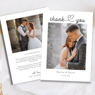Carte De Remerciements Élégant Script moderne Love Heart Mariage Photos
