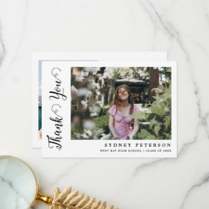 Carte De Remerciements Élégant Script Moderne Simple 2 Photo Graduation