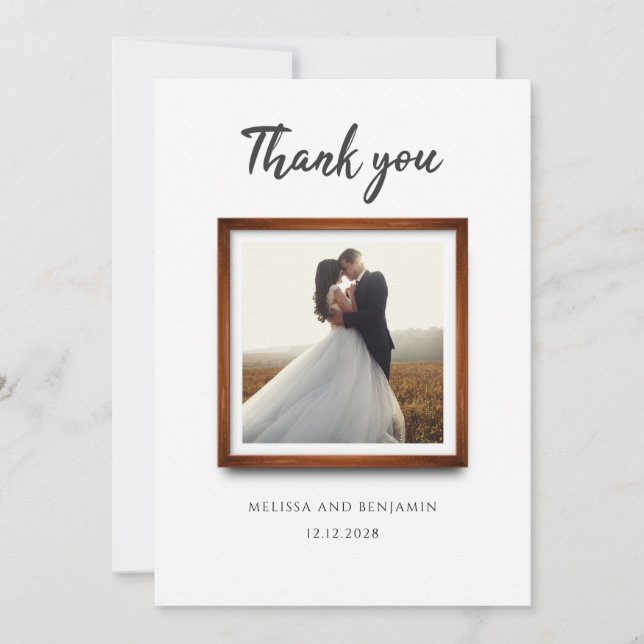 Carte De Remerciements Élégant Script Multi Photo Mariage (Devant)