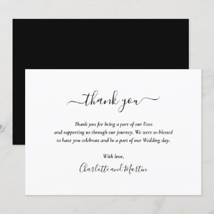 Carte De Remerciements Élégant script noir et blanc
