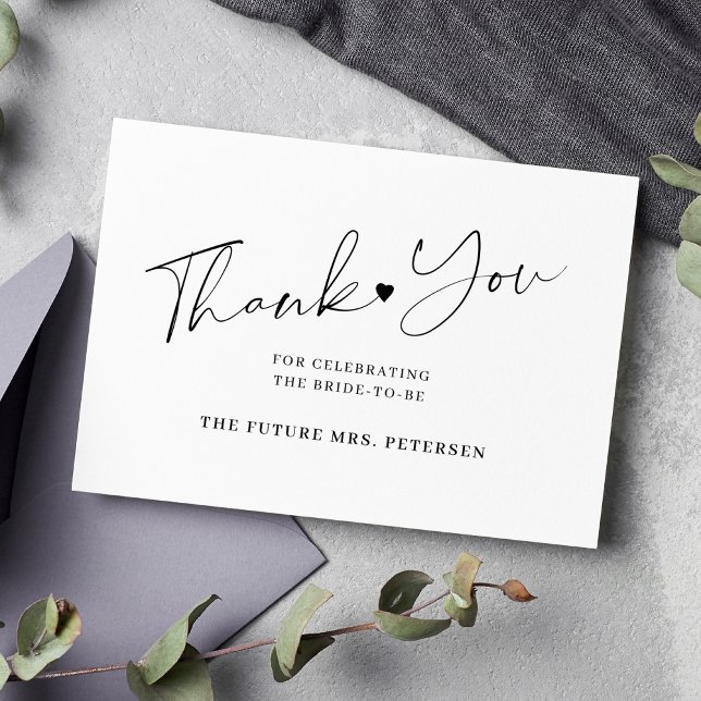 Carte De Remerciements Élégant script nuptiale douche blanche noir (Créateur téléchargé)