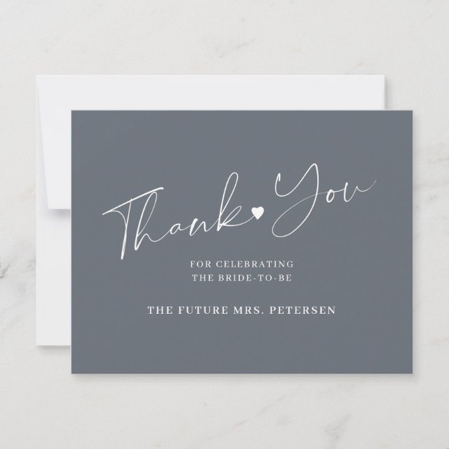 Carte De Remerciements Élégant script nuptiale douche gris foncé (Devant)