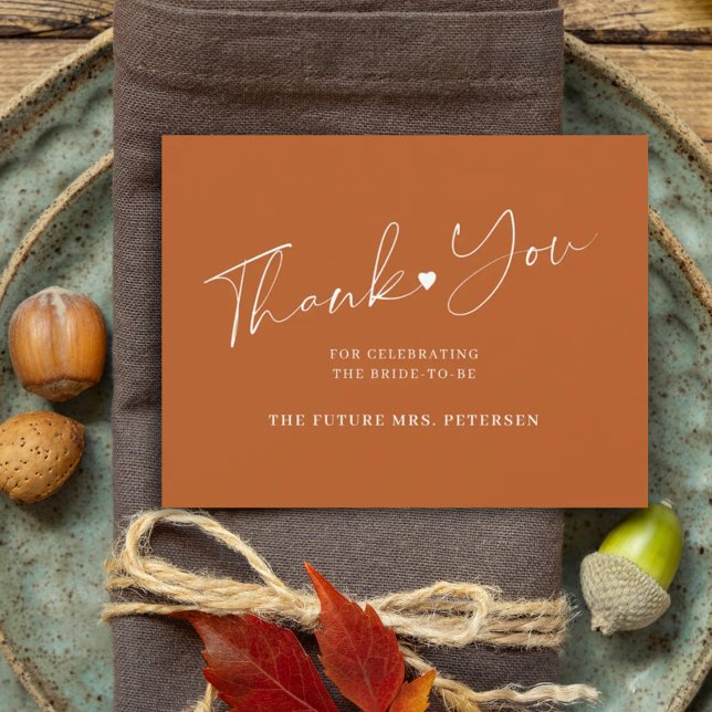 Carte De Remerciements Élégant script nuptiale douche terre cuite (Créateur téléchargé)