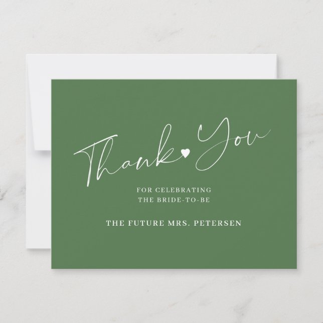 Carte De Remerciements Élégant script nuptiale vert douche (Devant)