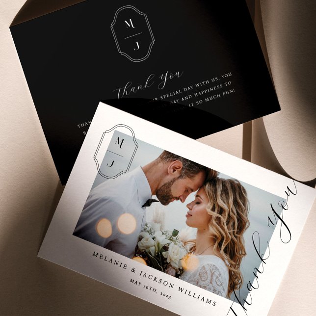 Carte De Remerciements Élégant script personnalisé Monogramme photo Maria (Créateur téléchargé)