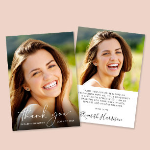 Carte De Remerciements Élégant Script Photo Overlay Graduation