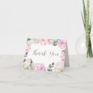 Carte De Remerciements Élégant Script Rose Floral Mariage Remerciements
