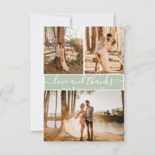 Carte De Remerciements Élégant Script Sage Green Mariage 3 Photo Collage