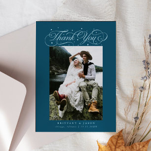 Carte De Remerciements Elégant Script typographie Points Photo Mariage Tu