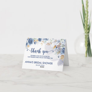 Carte De Remerciements Élégant shower de mariage floral aquarelle bleu