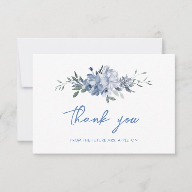 Carte De Remerciements Élégant shower de mariage floral bleu poussiéreux (Devant)