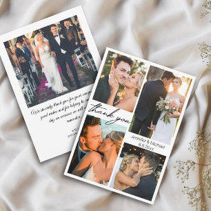 Carte De Remerciements élégant simple 5 photos collage mariage