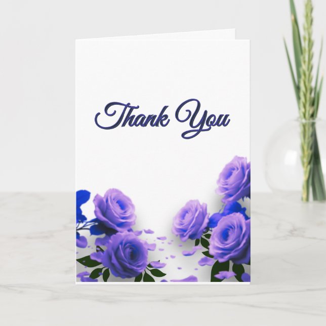 Carte De Remerciements Elegant Simple Blue Roses Love is in Bloom Wedding (Devant)