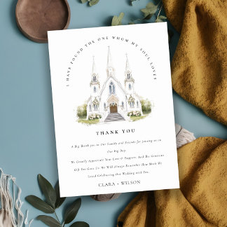 Carte De Remerciements Élégant simple catholique Mariage de l'église aqua