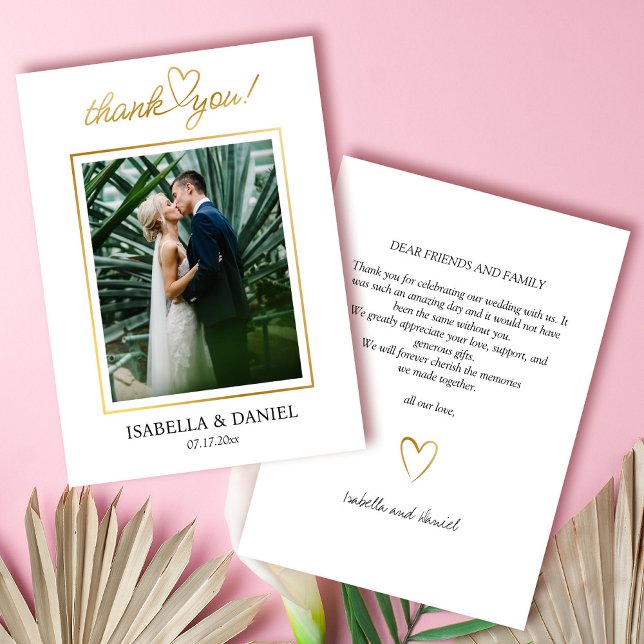Carte De Remerciements Élégant Simple Chic Script Amour avec Mariage de c (Elegant Simple Chic Script Love with Heart White Wedding Thank You Card)