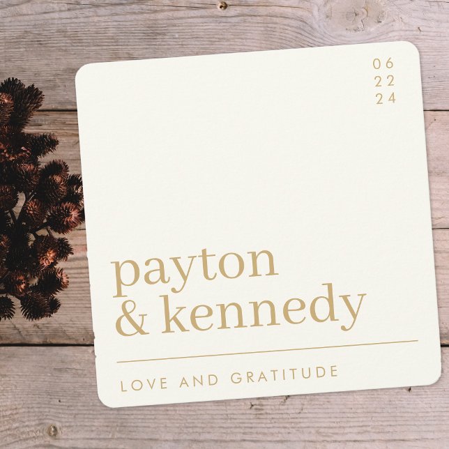 Carte De Remerciements Elégant Simple Design Crème Et Carré Gold Chic (Créateur téléchargé)