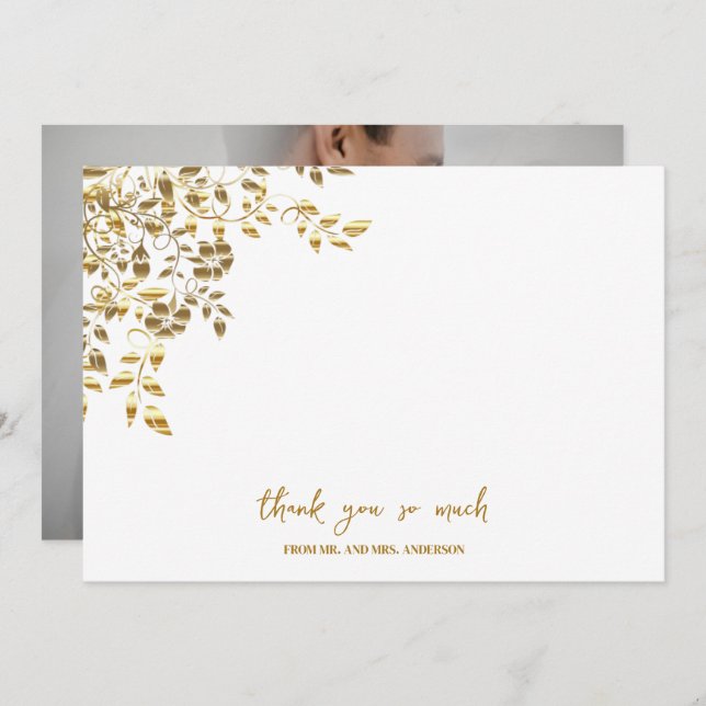 Carte De Remerciements Elegant Simple Gold Name Script Mariage photo (Devant / Derrière)