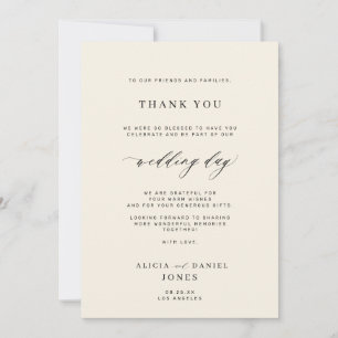 Carte De Remerciements Élégant simple minimal photo mariage ivoire