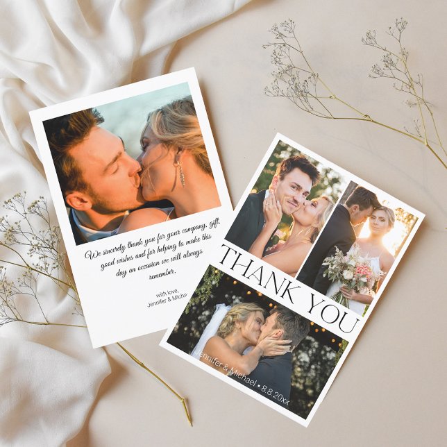 Carte De Remerciements élégant simple minimum 4 photos collage mariage (Créateur téléchargé)