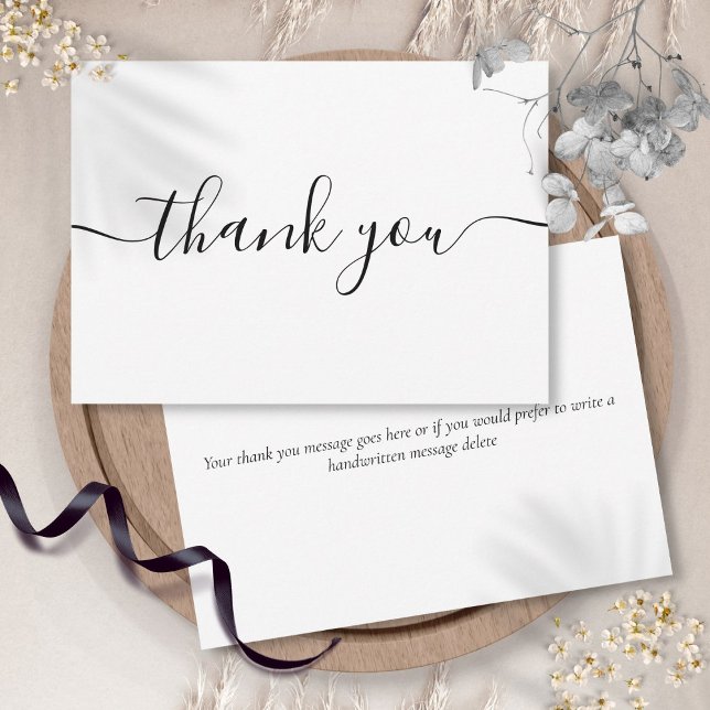 Carte De Remerciements Élégant Simple Moderne Écriture Noire (Simple Modern Elegant Black Script Thank You Card)