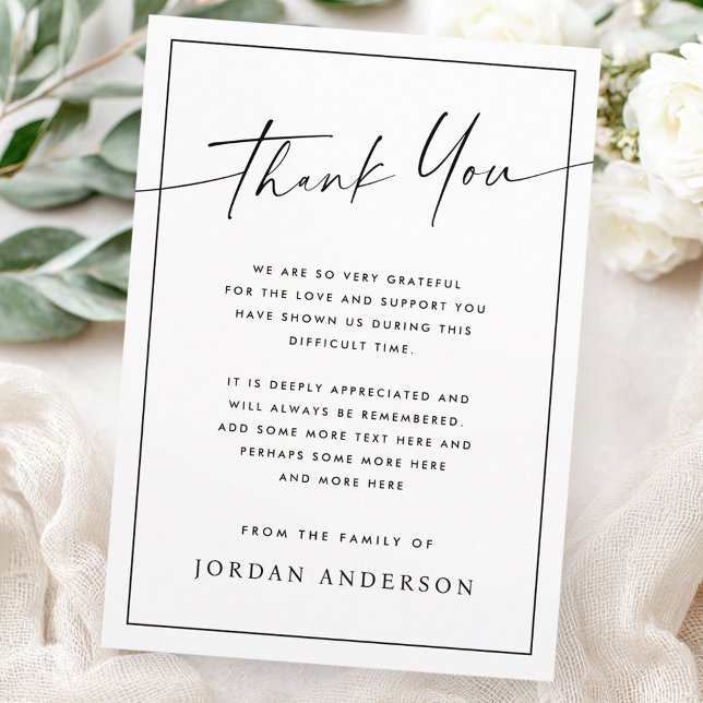 Carte De Remerciements Élégant simple moderne script mince bordure funéra (Elegant simple modern script thin border funeral thank you card)