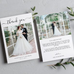 Carte De Remerciements Elegant Simple Script 2 Photo Mariage