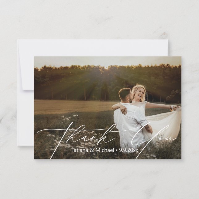 Carte De Remerciements élégant simple script blanc mariage photo (Devant)