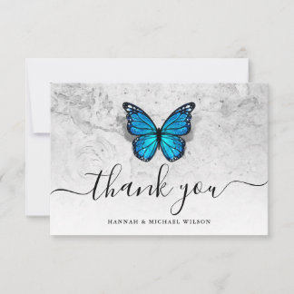 Carte De Remerciements Élégant Simple Script Bleu Papillon