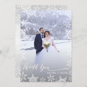 Carte De Remerciements Élégant Snowflakes & Script Mariage hivernal 2 pho