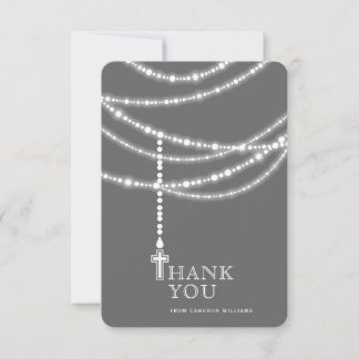 Carte De Remerciements Elegant Sparkling Rosary Beads And Cross Religious