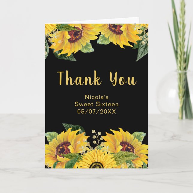 Carte De Remerciements Elegant Sunflowers and Foliage Sweet Sixteen (Devant)