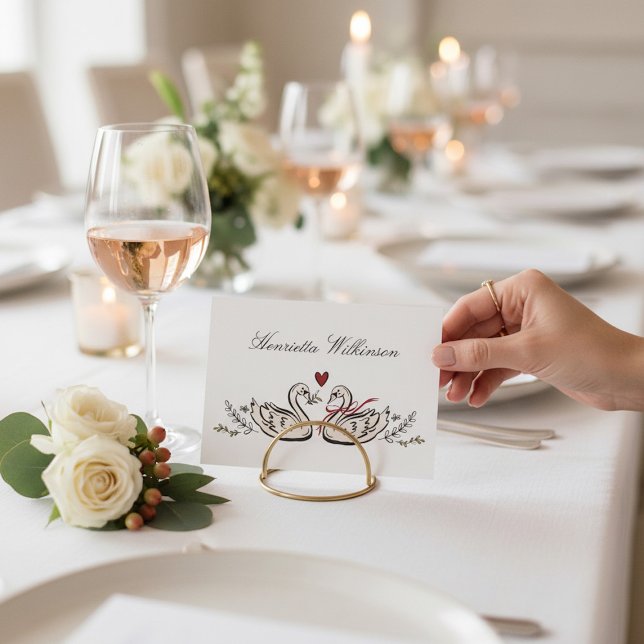 Carte De Remerciements Elegant Swan Love Red Heart Script Name Place card (Créateur téléchargé)
