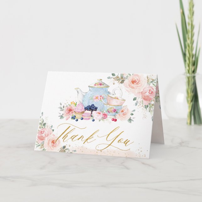 Carte De Remerciements Élégant Thé dansant floral rose pâle pour mariage (Devant)