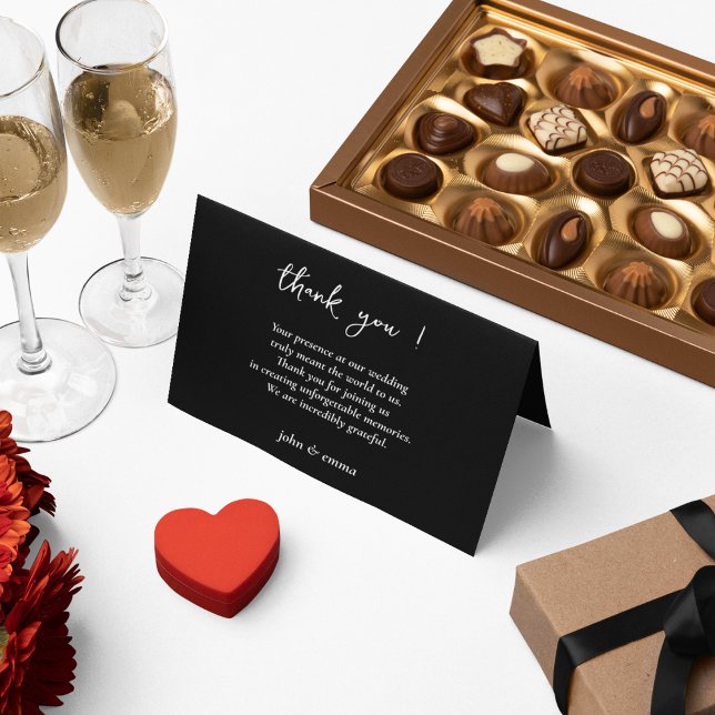 Carte De Remerciements Elégant thème Mariage noir et blanc (Thank your guests for attending your wedding with a simple note)