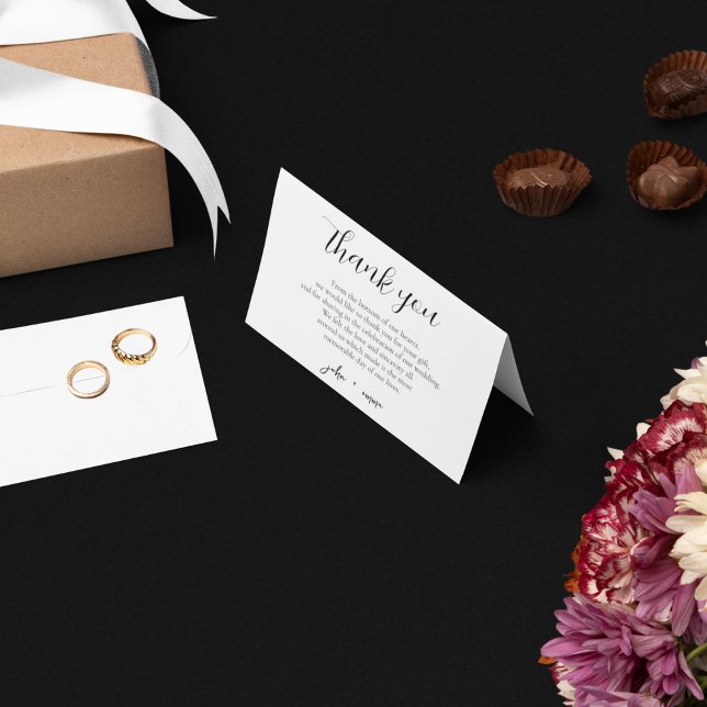 Carte De Remerciements Elégant thème Mariage noir et blanc (Thank your guests for attending your wedding with a simple note)