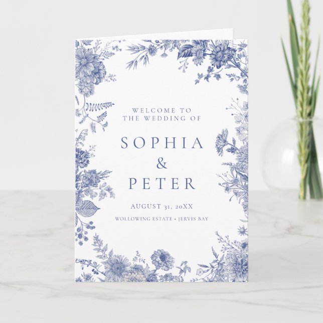 Carte De Remerciements Élégant Toile bleu français Cérémonie Florale Prog (Devant)