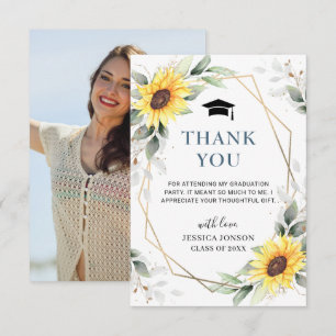 Carte De Remerciements Elégant tournesol Eucalyptus photo Graduation