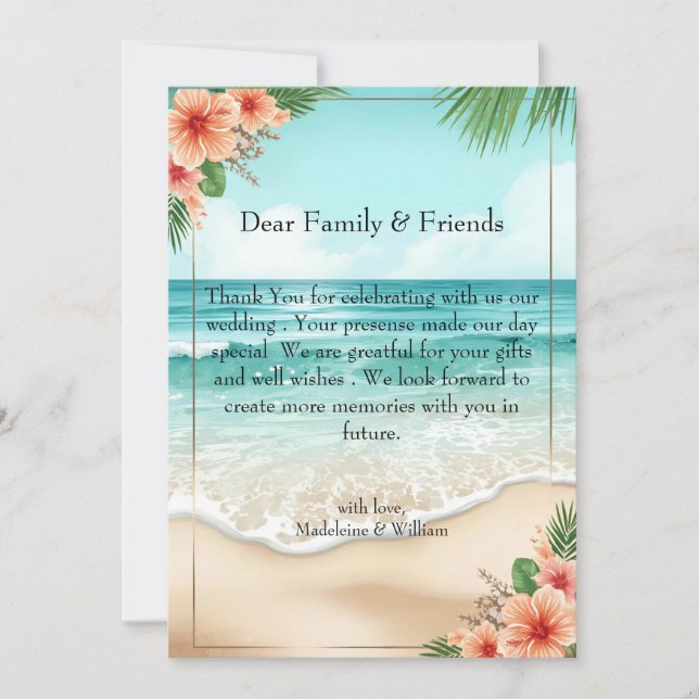 Carte De Remerciements Elegant Tropical Coastal Hawaiian Beach Wedding (Devant)
