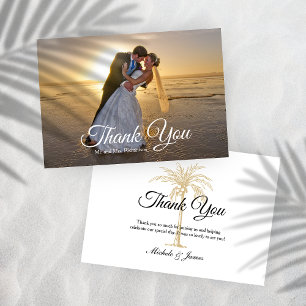 Carte De Remerciements Elégant Tropical Gold Palm Tree photo Mariage